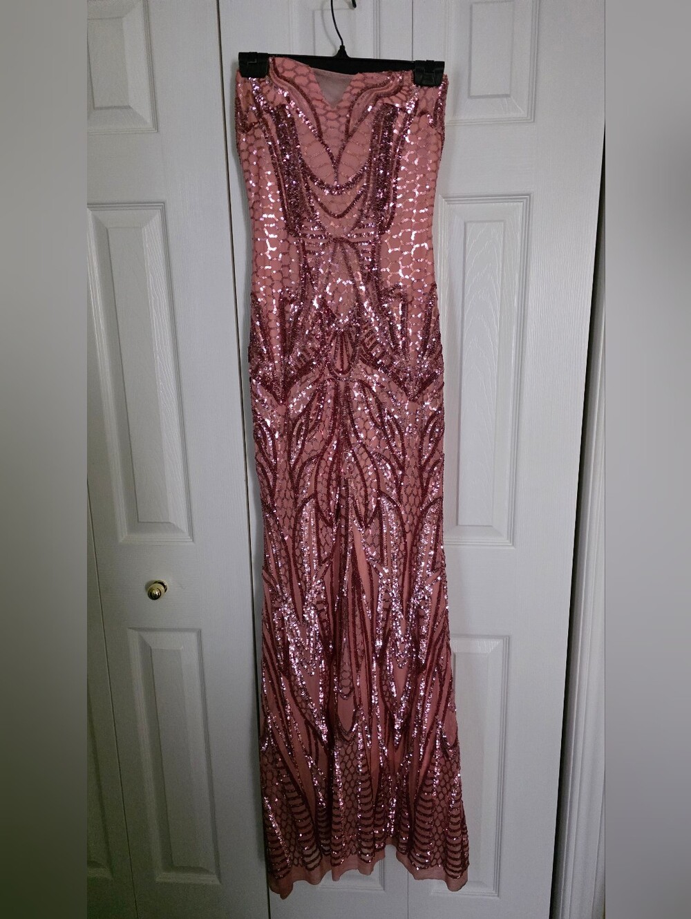 Angel Fashions Strapless Blush Pink Sequin Mermaid Evening Dress